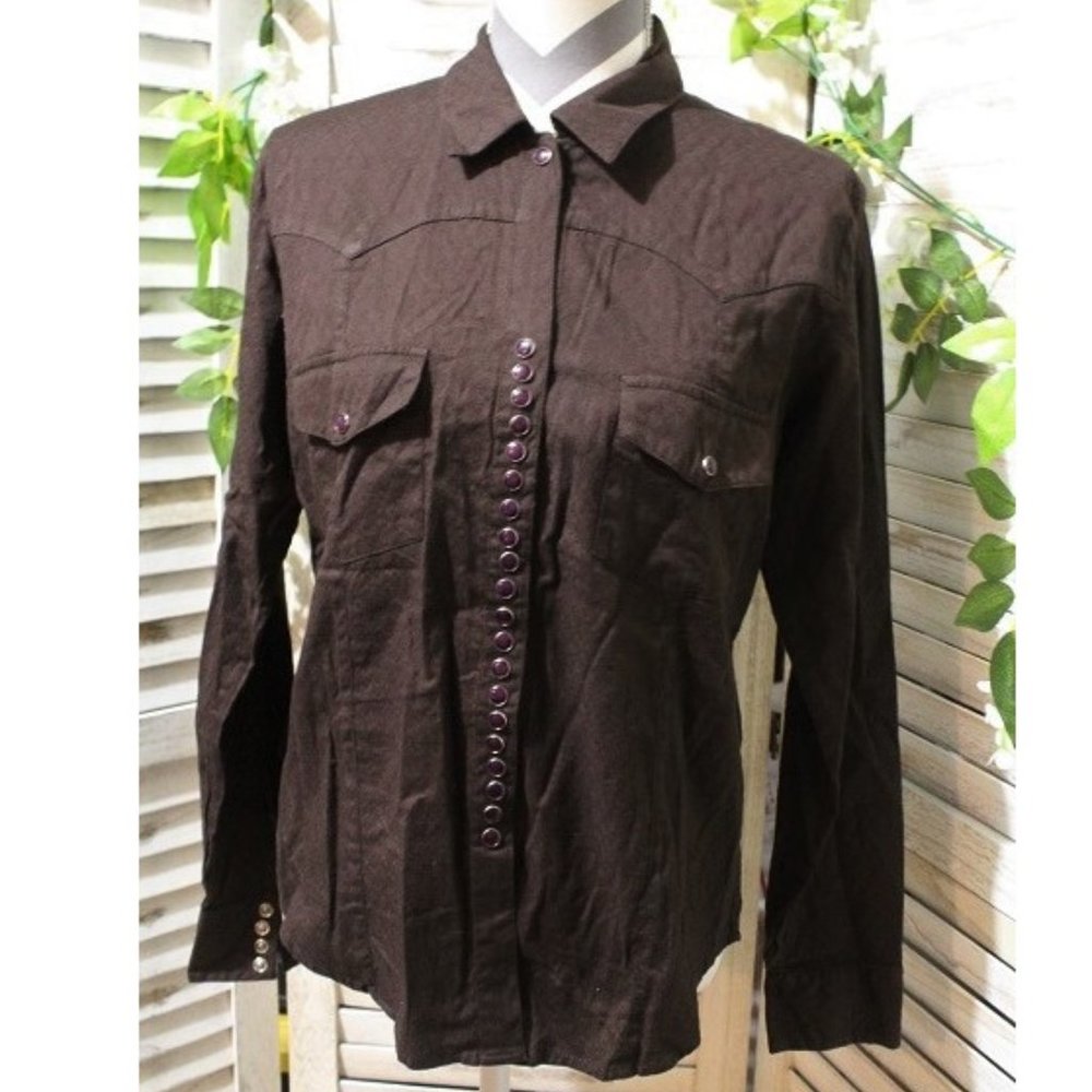 Scully Brown Button Down Shirt Western Boho (12) - image 1